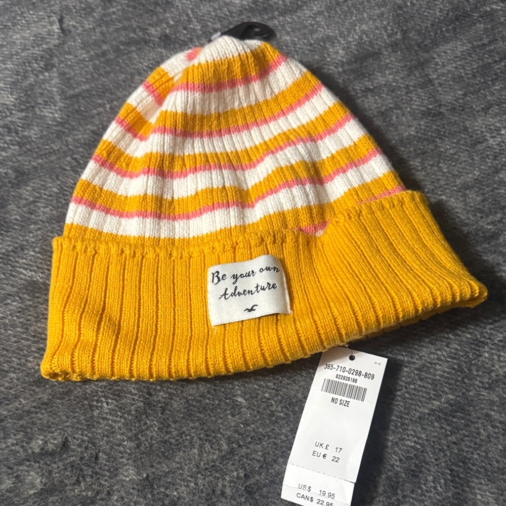 Hollister Striped Yellow and Pink Beanie